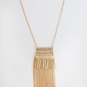 Fringe Gold Rhinestone Statement Necklace